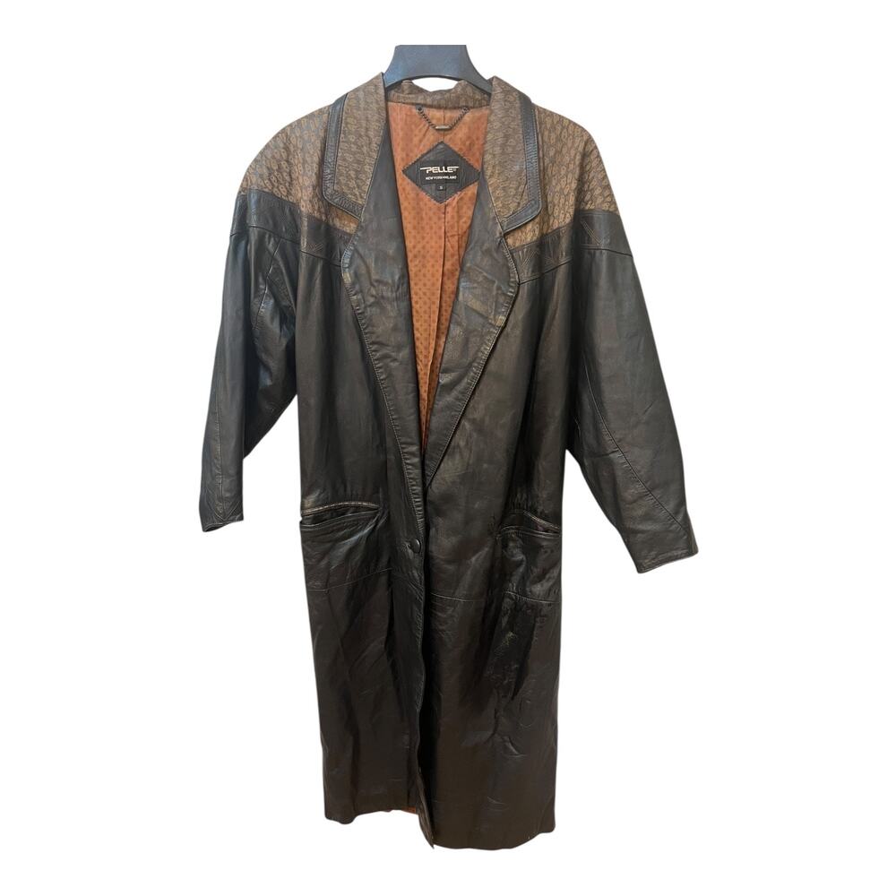 Vintage 80s Pelle New York Milano Black/Brown Genuine Leather Coat Women’s Small